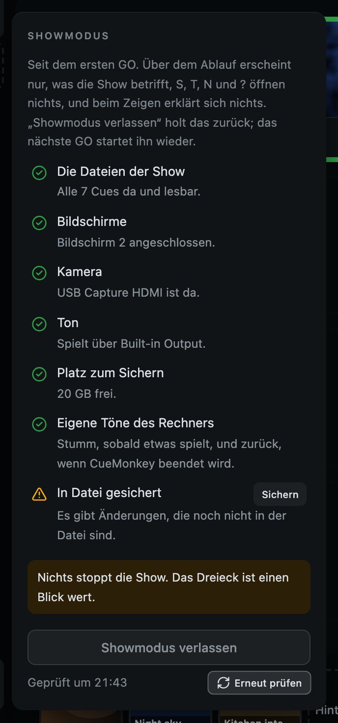 Die ganze Liste, aus der Zeile geöffnet. Ein grüner Haken ist in Ordnung, ein Dreieck ist einen Blick wert, ein rotes Kreuz würde die Show stoppen, und jede Zeile sagt darunter, warum.