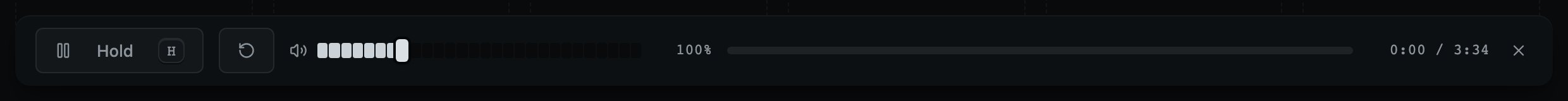 The player, floating over the running order and just above the transport.