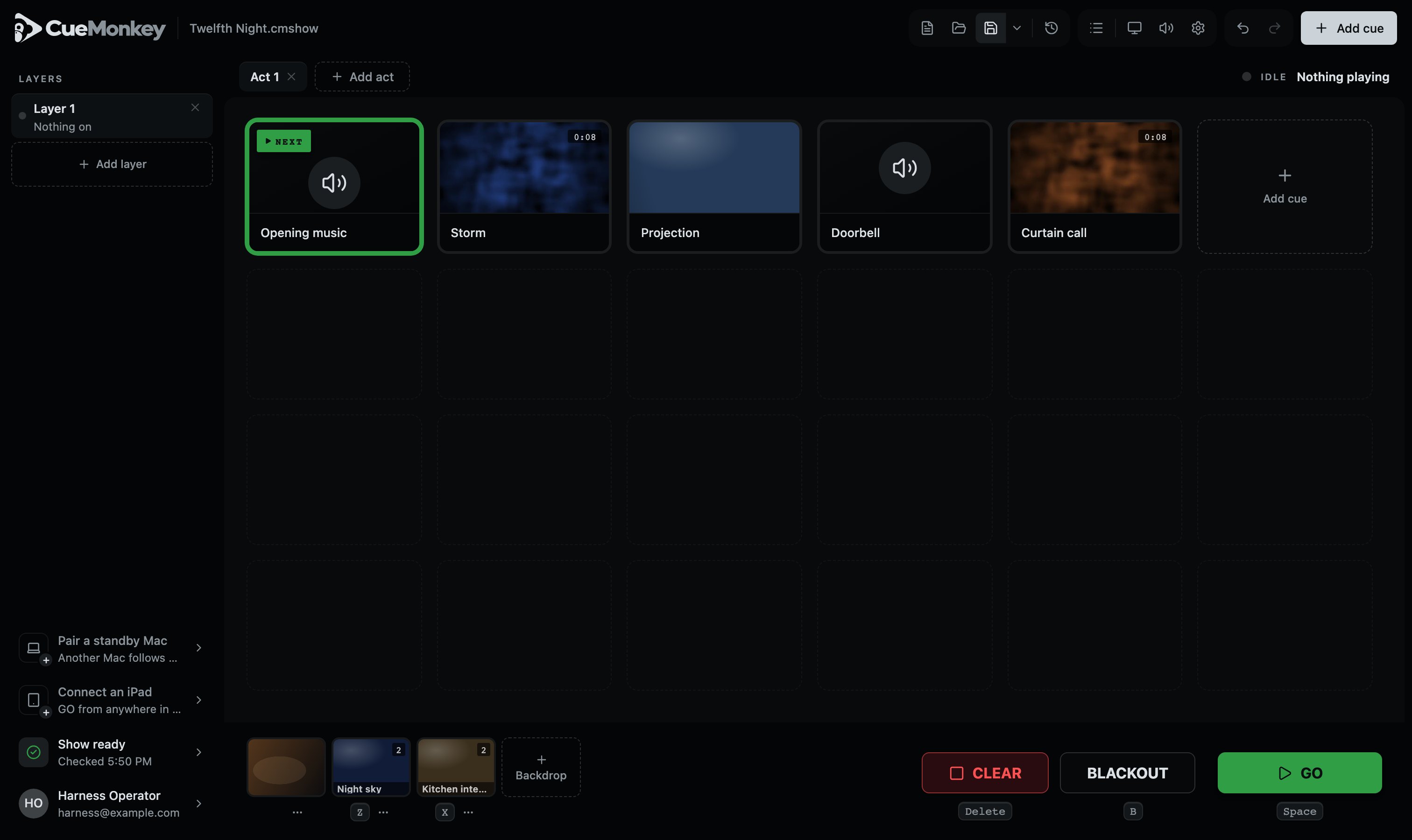 The console with a show open.