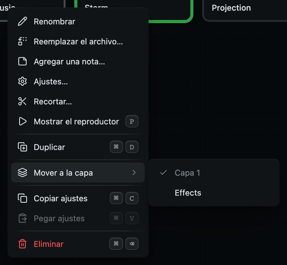 Mover un cue: una línea en su menú, con las capas al lado. La que tiene está marcada.