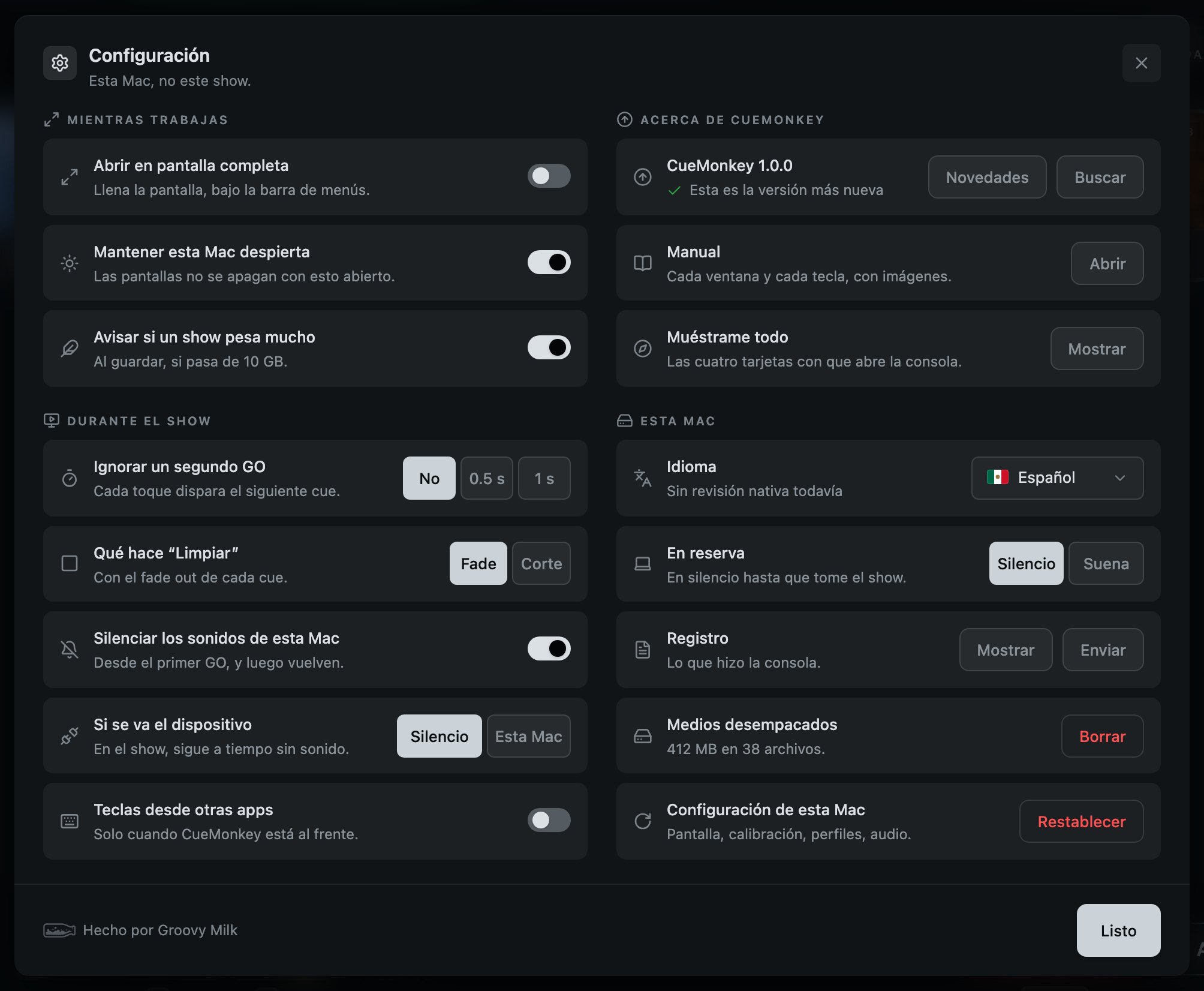 Configuración: todo lo que se le puede pedir a esta consola, en una sola página.