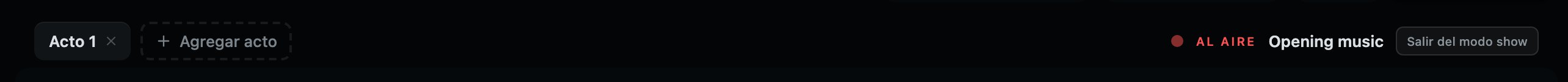 La línea sobre el orden de cues dice qué está en escena, y qué viene cuando un cue está puesto para seguir solo o un acto terminó.
