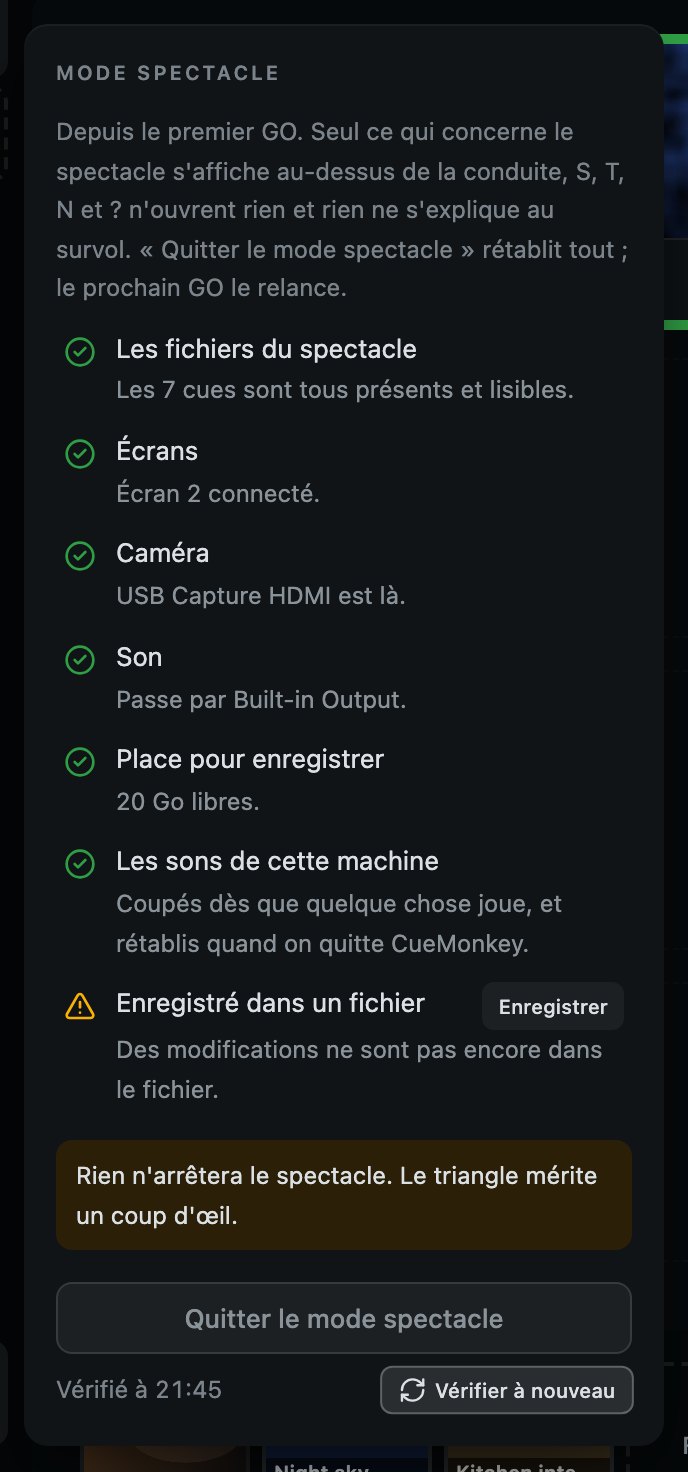 La liste complète, ouverte depuis la ligne. Une coche verte, c'est bon, un triangle mérite un coup d'œil, une croix rouge arrêterait le spectacle, et chaque ligne dit pourquoi en dessous.