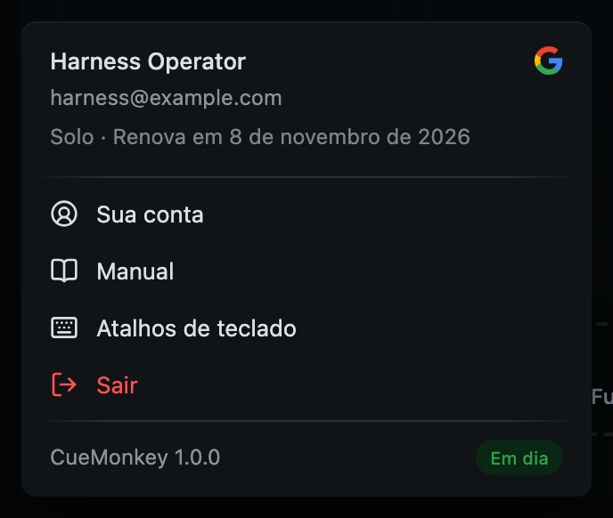 O menu atrás do seu nome, no pé da coluna à esquerda.