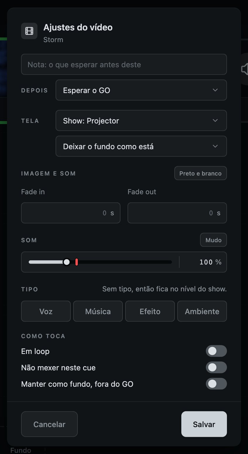 Um cue de vídeo. Um fade in e um fade out, para a imagem e o som que veio com ela.