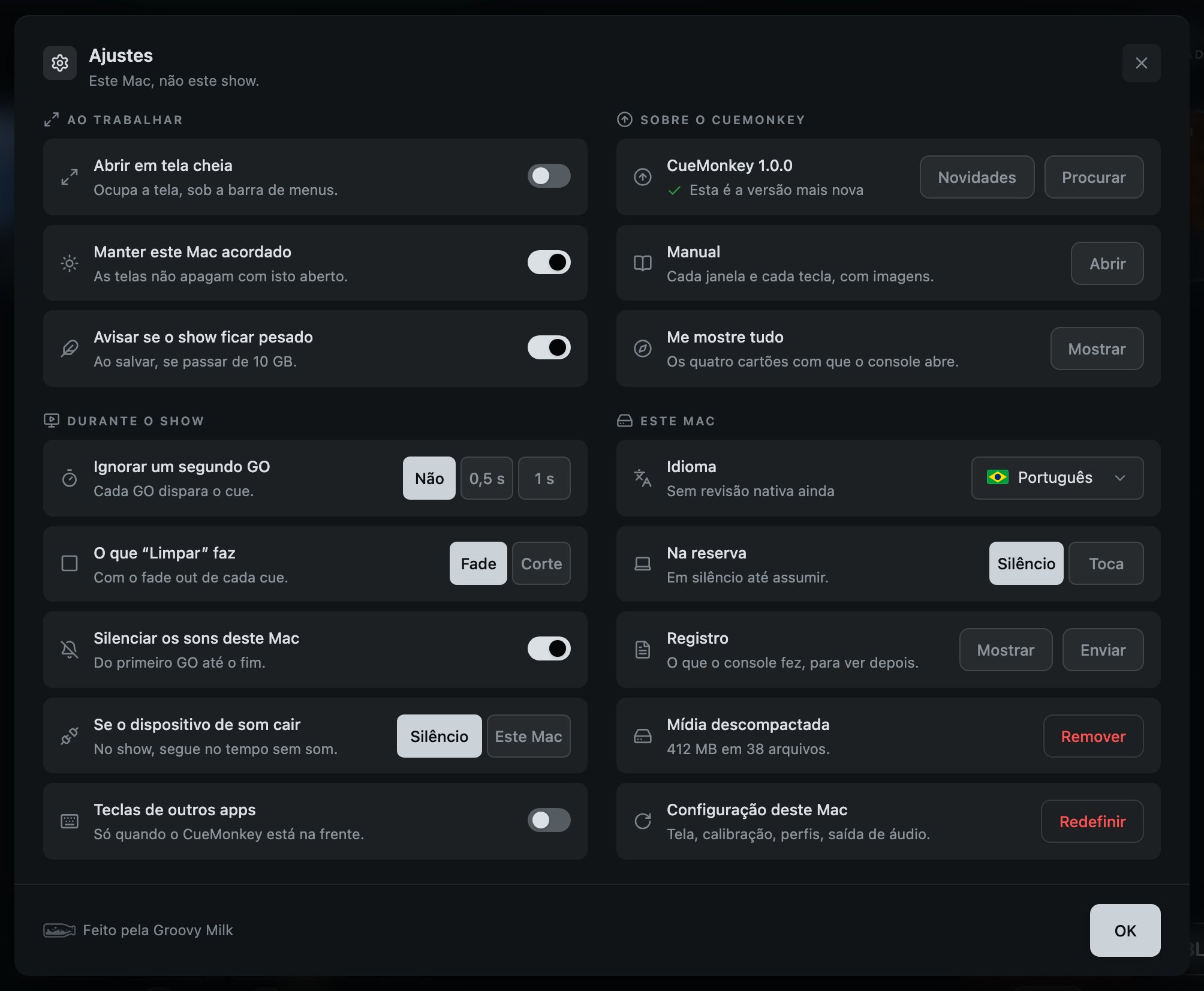 Ajustes: tudo o que este console pode receber como instrução, numa página só.